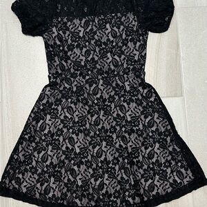 Aqua Black Floral Lace Kids Dress